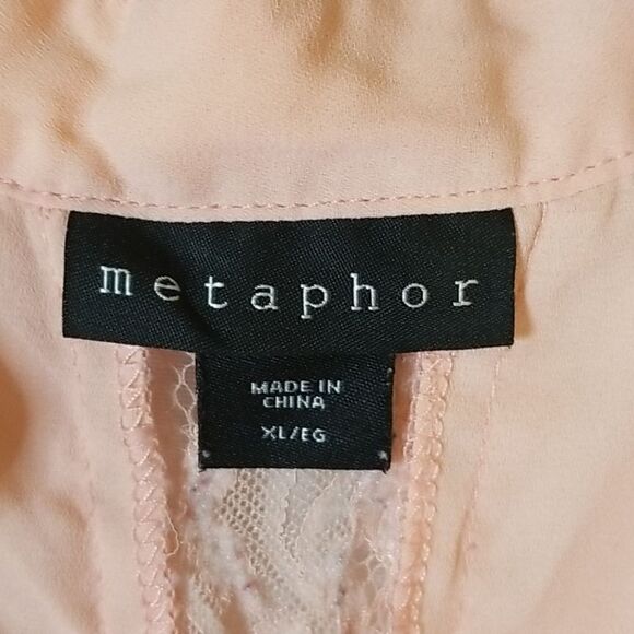 Metaphor Sheer Peach Partial Zip-Front Blouse - Picture 2 of 7